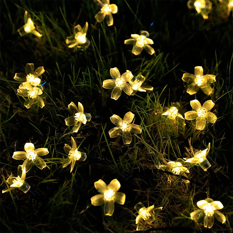 1pc 6.5M30LED Solar String Sakura Lights LED Outdoor Waterproof Festival Garden Decorative Lights Vue