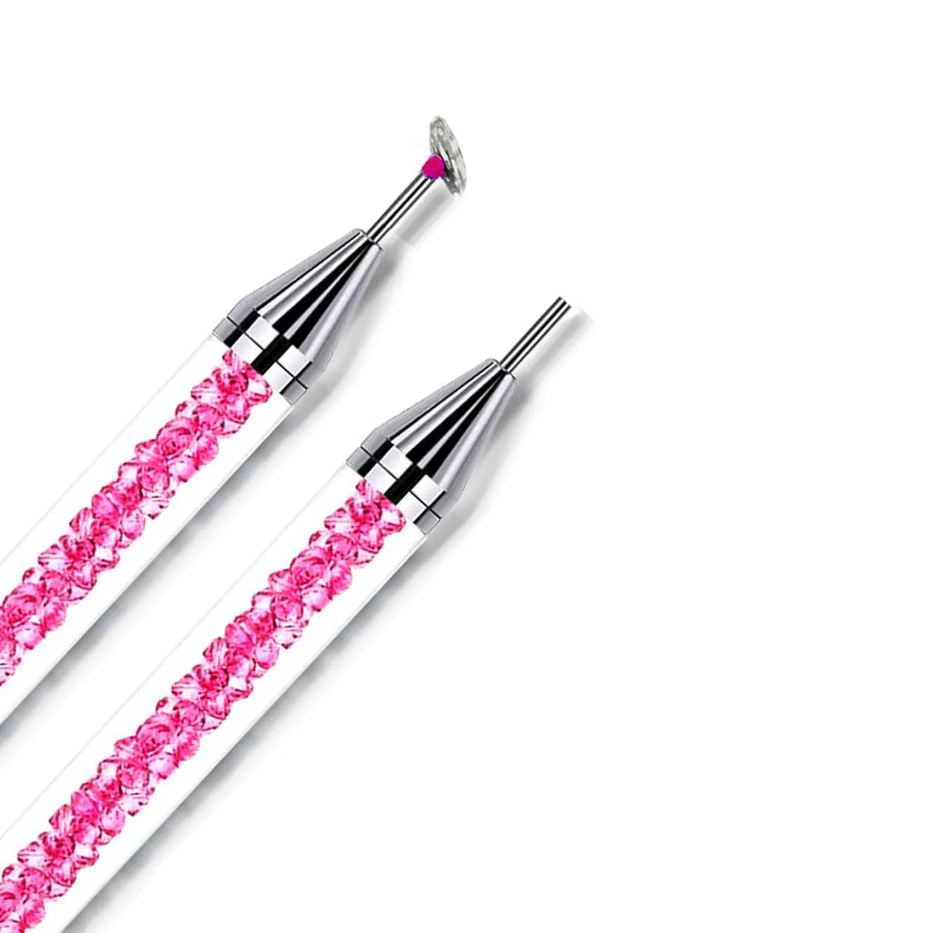 4 Pink Rhinestone Picker Tool Set 2Pcs Dual-Head Wax Pens 2 Tweezers Wax Pencil for Nail Art Crystal Diamond Pickup Vue