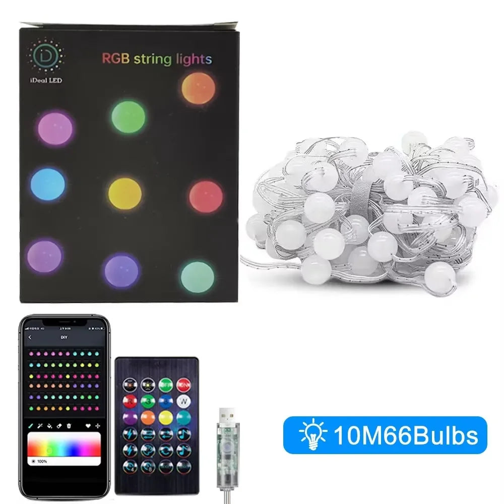 RGB Smart String Lights Outdoor 5M 10M LED Garden String Lights APP Control DIY Twinkle String Lights for Party Holiday Decor Vue 10M 66LED
