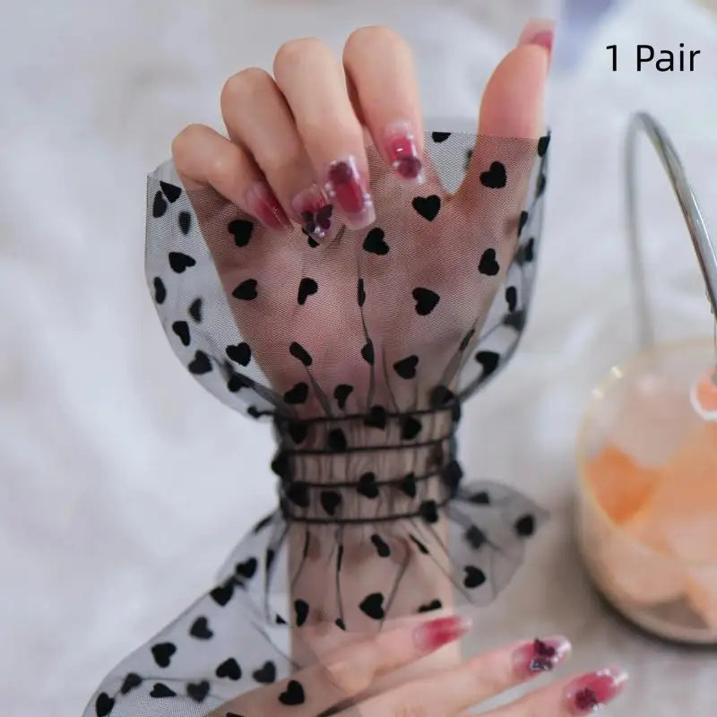 1 Pair Nail Art Heart Tulle Photo Glove Fake Pleated Cuff Manicure Photography Props Nail Tips Display Sleeve Fashion Accessory Vue Black