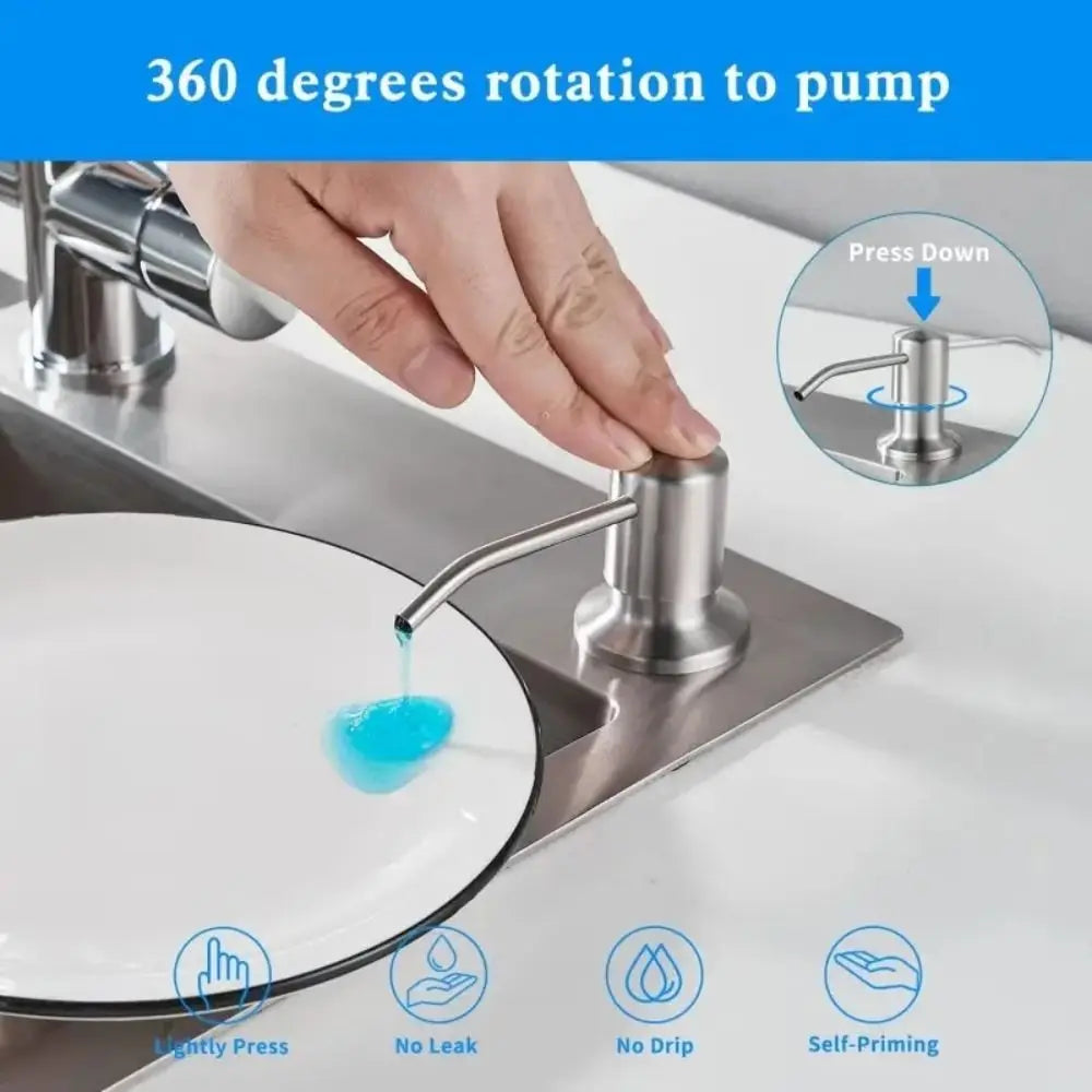 Brushed Nickel Sink Soap Dispenser Built-in Design 360° Free Rotation Built-in Soap Dispenser Acid-resistant Alkali-resistant Vue