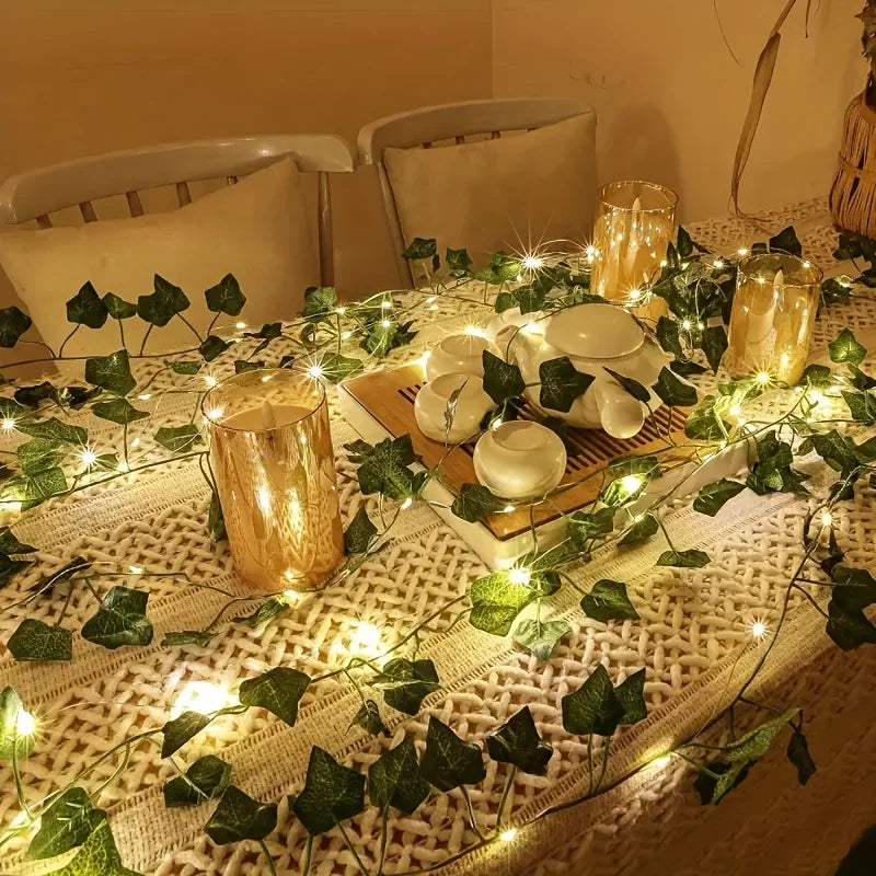 Artificial Ivy Vine LED String Lights, Green Hanging Ivy Leaf Fairy Lights for Indoor Outdoor Home Garden Party Decoration Vue
