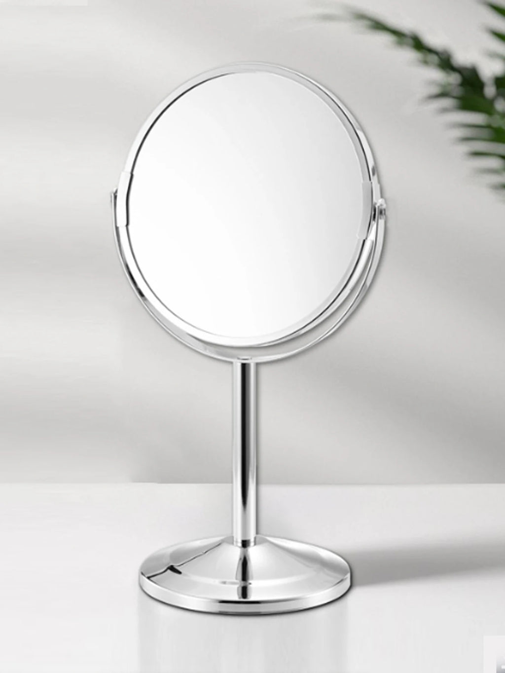 1pc Large Silver Makeup Mirror, Clear Double Sided Tabletop Beauty Mirror, Metal Silver Magnifying Cosmetic Mirror, 360° Rotatio Vue