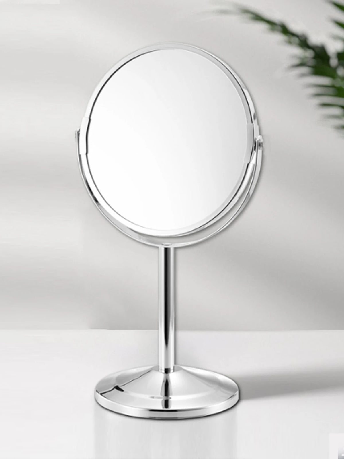 1pc Large Silver Makeup Mirror, Clear Double Sided Tabletop Beauty Mirror, Metal Silver Magnifying Cosmetic Mirror, 360° Rotatio Vue