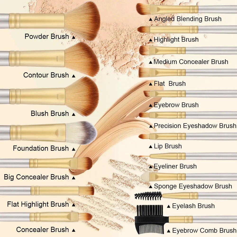 Champagne Makeup Brush Set Professional Soft Fluffy Makeup Beauty Tools Foundation Concealers Powder Blush Brushes Wooden Handle Vue