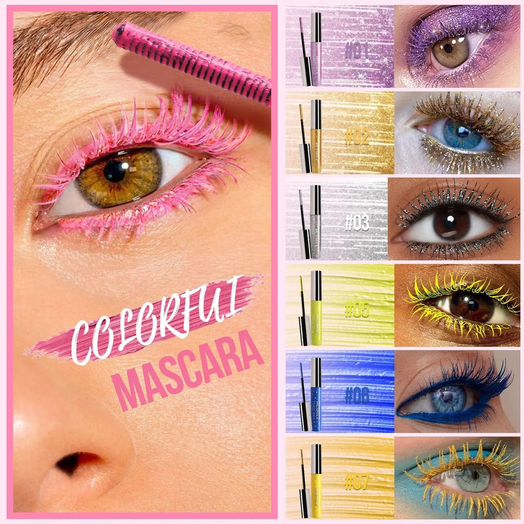 Sparkling Gold Diamond Mascara Glitter Pearlescent Small Metal Bar Waterproof Fast Dry Eyelash Curl Extension Christmas Makeup Vue