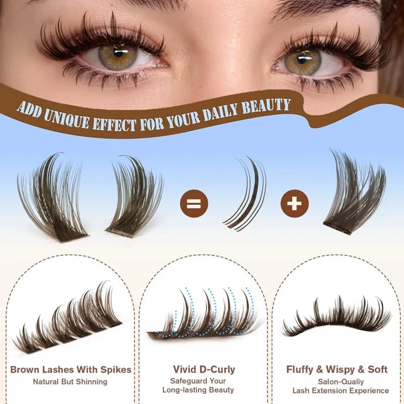 Manga Lash Clusters Natural Eyelash Clusters with Spikes 8-16mm Long Wispy Cluster Eyelash Extensions Anime Individual Lashes Vue
