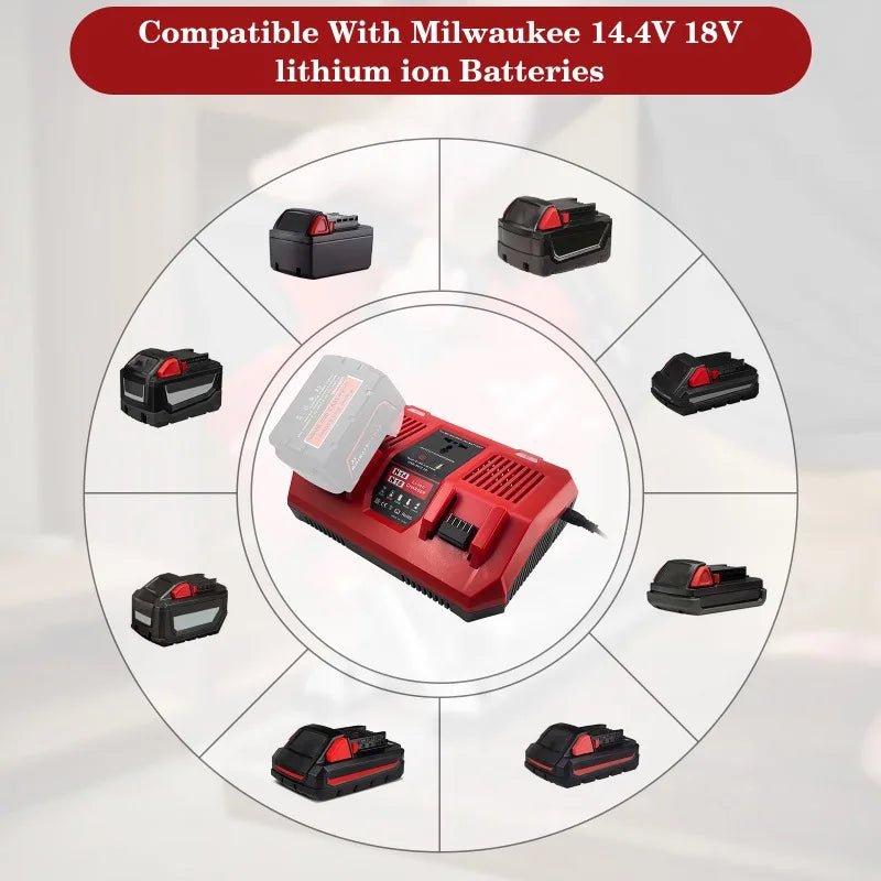 6A Fast-Charge Dual-Port Battery Charger for Milwaukee 18V Lithium Battery with Inverter USB Port Supports Simultaneous Charging Vue