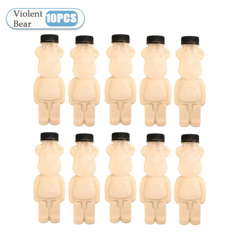 1-10PCS 500ml Violent Bear Milk Tea Bottle Disposable PET Transparent Juice Bottle Cartoon Bear Portable Juice Yogurt Bottle Vue Violent Bear-10PCS 500ml