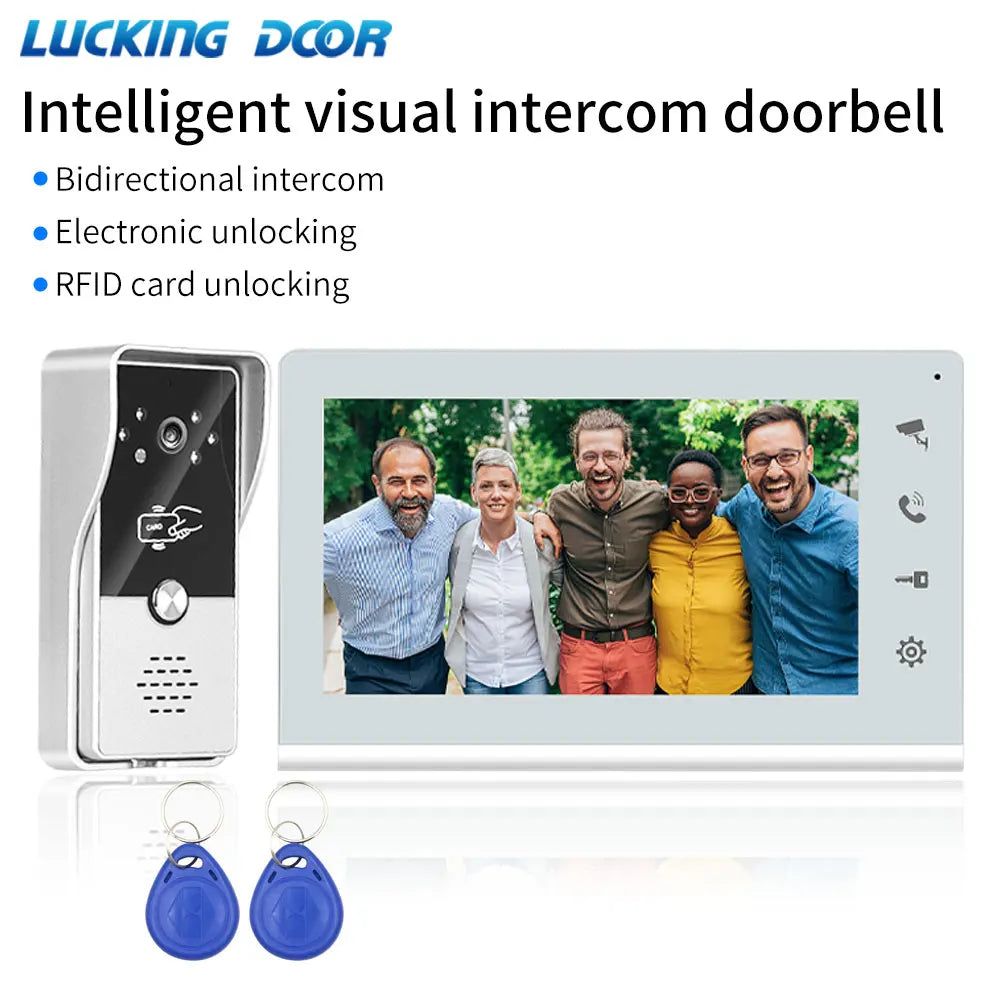 Smart Wired Video Intercom for Home Outdoor Door Phone with Screen 7 Inch Monitor Street Doorbell RFID Call Panel Electric Lock Vue