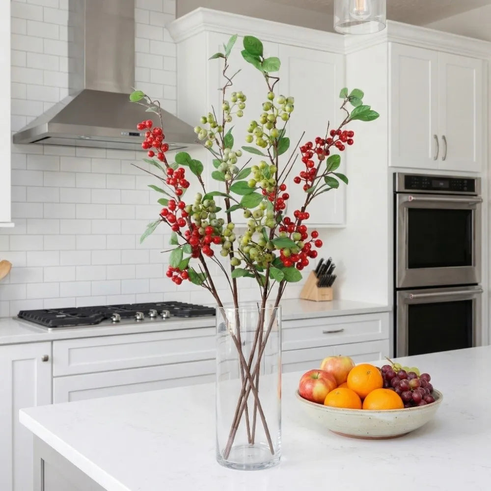 Green Leaves Artificial Foam Berries Branch Luxury Plastic Artificial Berries Fruit Elegant Faux Good Luck Fruits Fake Plants Vue