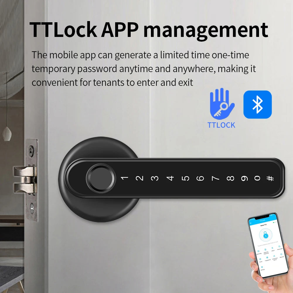 Tuya TTLOCK Smart Fingerprint Door Lock Handle Digital Electronic Security with Finger Password Key & Smartlife/Tuya App Control Vue