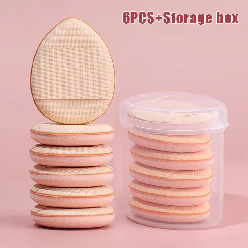 6PCS Foundation With Storage Face Concealer BB Mini Finger Puff Box Cream Cosmetic Applicator Makeup Air Cushion Powder Sponge Vue M82 Beige-6Pcs