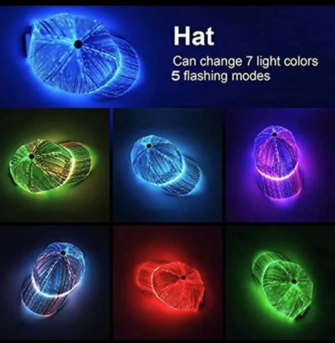 Men Women LED Fiber Optic Cap Hat with 7 Colors Glowing Baseball Hats USB Charging Light Up Caps Hip Hop Cap Night Running Hats Vue