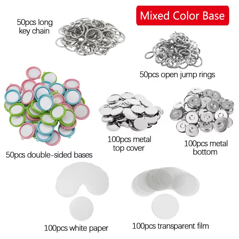 50Pcs/Set DIY Double-Side Key Parts Ring Badge Button Making Parts 25mm 32mm 37mm Round Badge Keychain Pendant DIY Material Vue Mixed Color Base 25mm