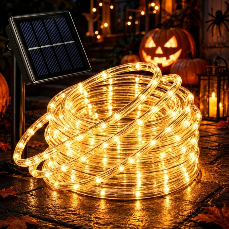 LED Solar Tube Rope Garland Lights Outdoor Waterproof Glow Fairy String Lamp For Garden Terrace Yard Fence Holiday Home Decor Vue 7M Warm White
