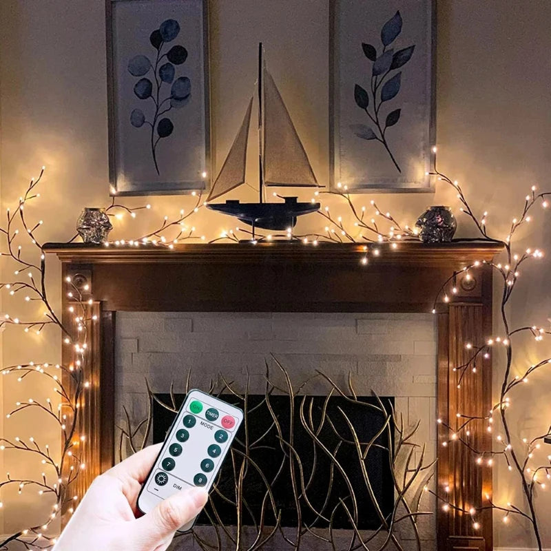 1Pc 1.8m/5.9Ft 96LED Vine String Lights 8 Modes USB Powered LED Night Light Indoor Outdoor Atmosphere Decor Fireplace Room Wall Vue