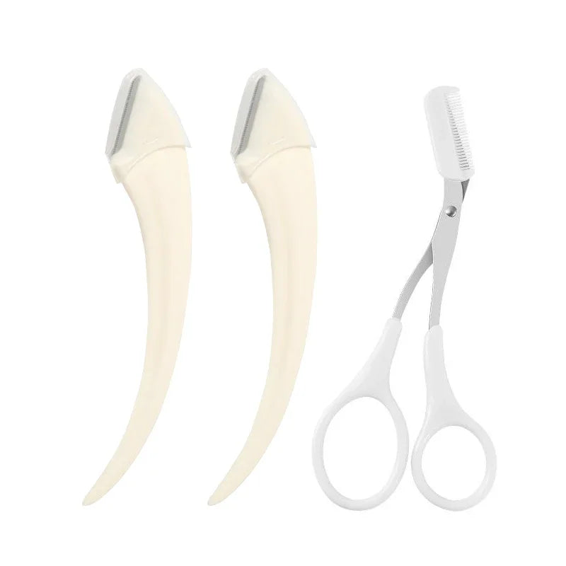 1/2/3Pcs Trimming Razor For Women Knife Eyebrow Face Eyebrow Eyebrow Scissors With Comb Brow Trimmer Scraper Vue M26 White-Set2