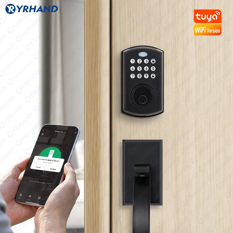 YRHAND Security Fechadura Eletronica Waterproof NFC card Biometric Deadbolt Keyless Auto Lock Without Handle Tuya Smart Lock Vue