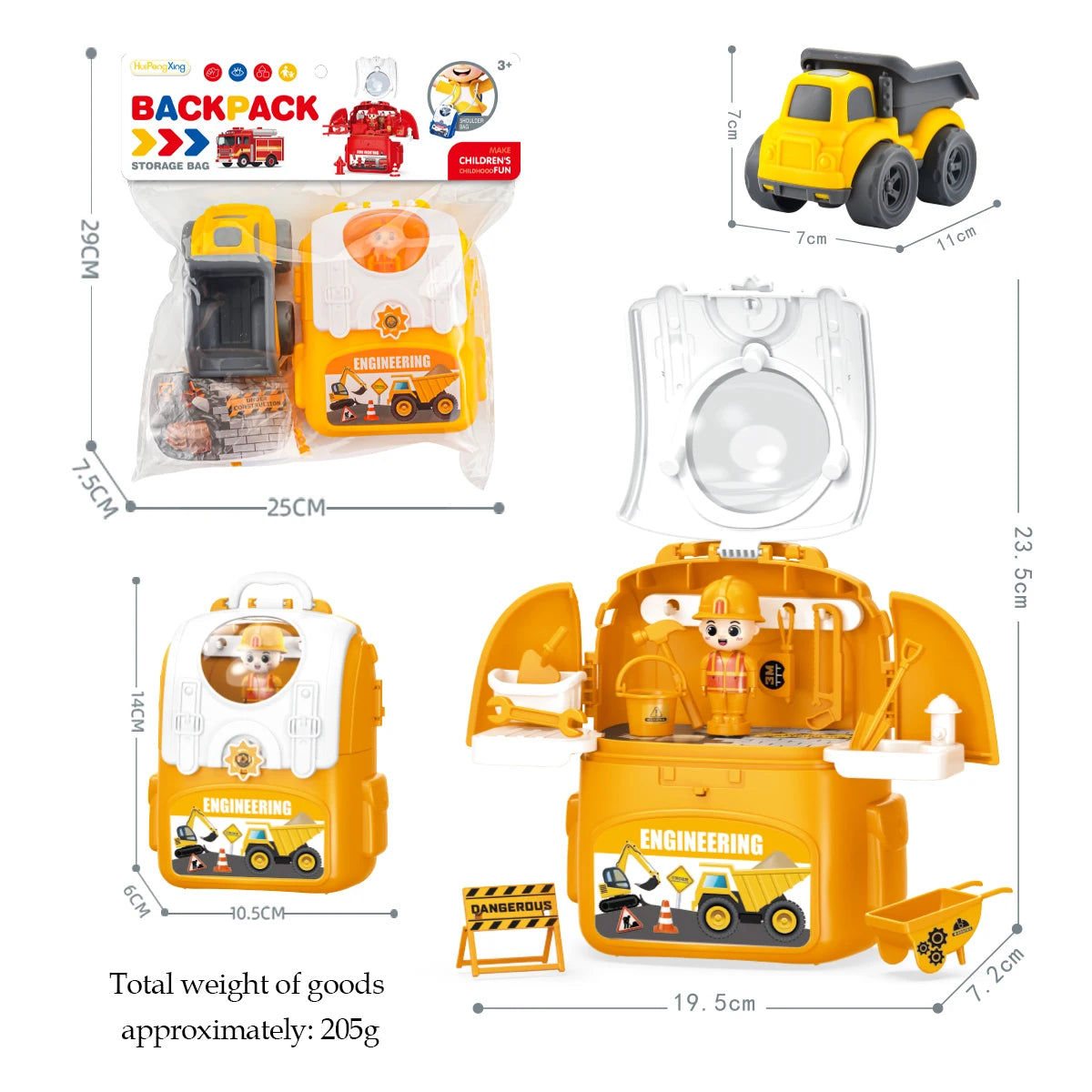 DIY Package Car Engineering Backpack, Mini Storage Play House Toy Car Bag Engineering Fire Fighting Police Style Model Toys Gift Vue