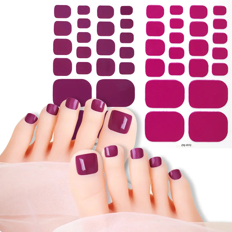 Solid Color Full Cover Toenail Polish Strips Summer Self Adhesive DIY Foot Decals 22tips Baking Free Toe Nail Sticker Wraps Vue
