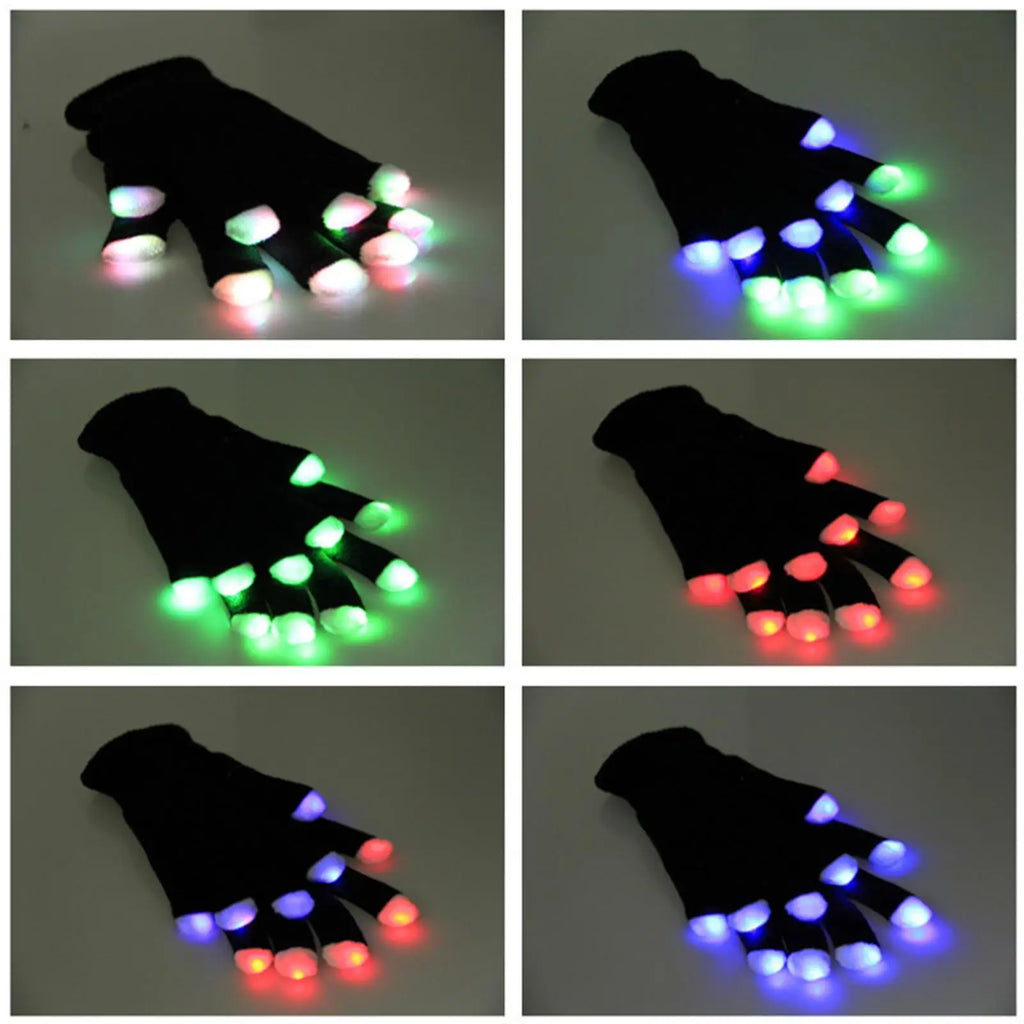 LED Gloves Adjustable 7-Colors Cool Mittens LED Gloves Fashion Hip Hop Party Led Rave Flashing Gloves Glow For Kids Adults Vue