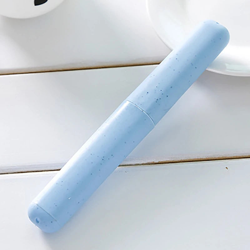 Portable Travel Camping Toothbrush Tube Box Cover Water Filter Anti-Dirty Bathroom Accessories Wheat Straw Storage Box Vue Blue