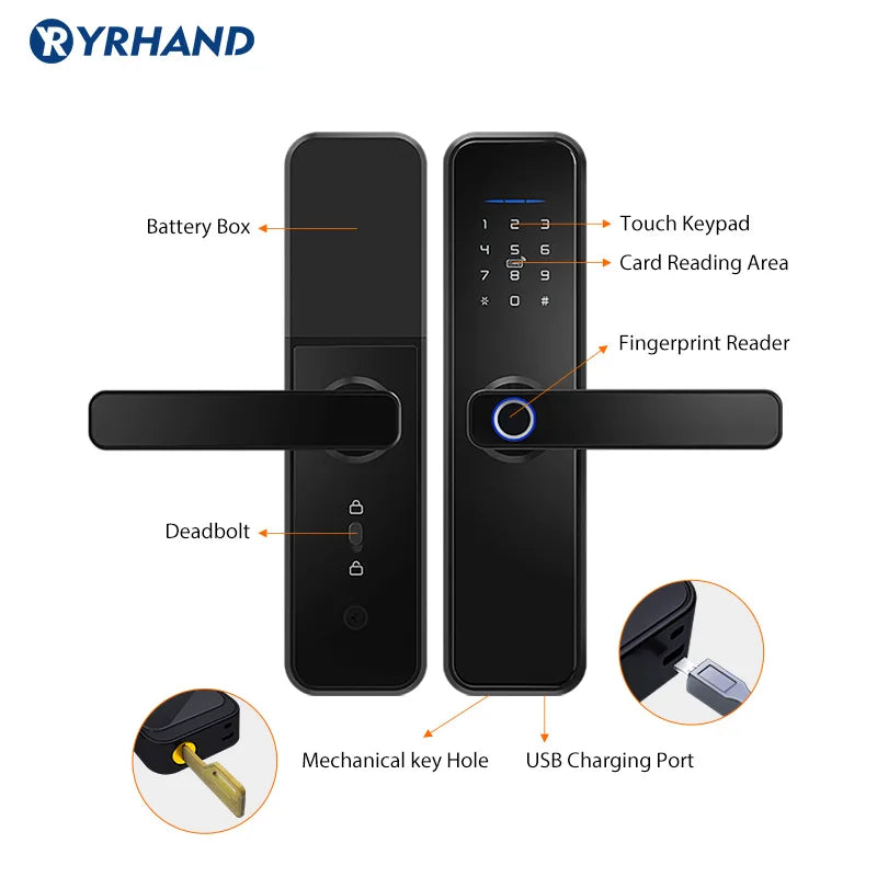 X5 Tuya Zigbee Fechadura Eletronico Digital Waterpoof Door Lock Biometric Fingerprint Replaceable Direction Smart Door Lock Vue