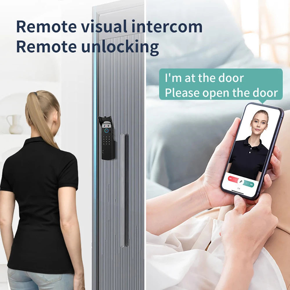 WiFi Smart Lock Facial Fingerprint Password Card Key Unlocking Electronic Door Lock Suitable for Wooden Doors Support Tuya App Vue