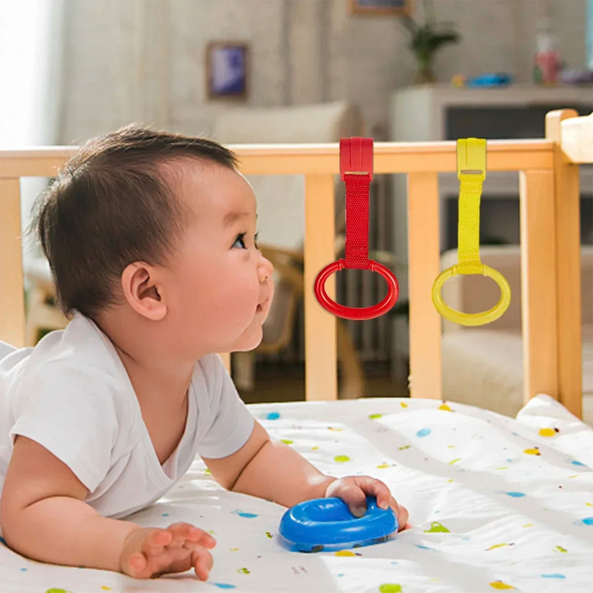 vvocci 4pcs Cot Rings Walking Baby Crib Pull Rings for Walking Training Assistant Rings Baby Stand up Ring Protection Ergonomic Vue