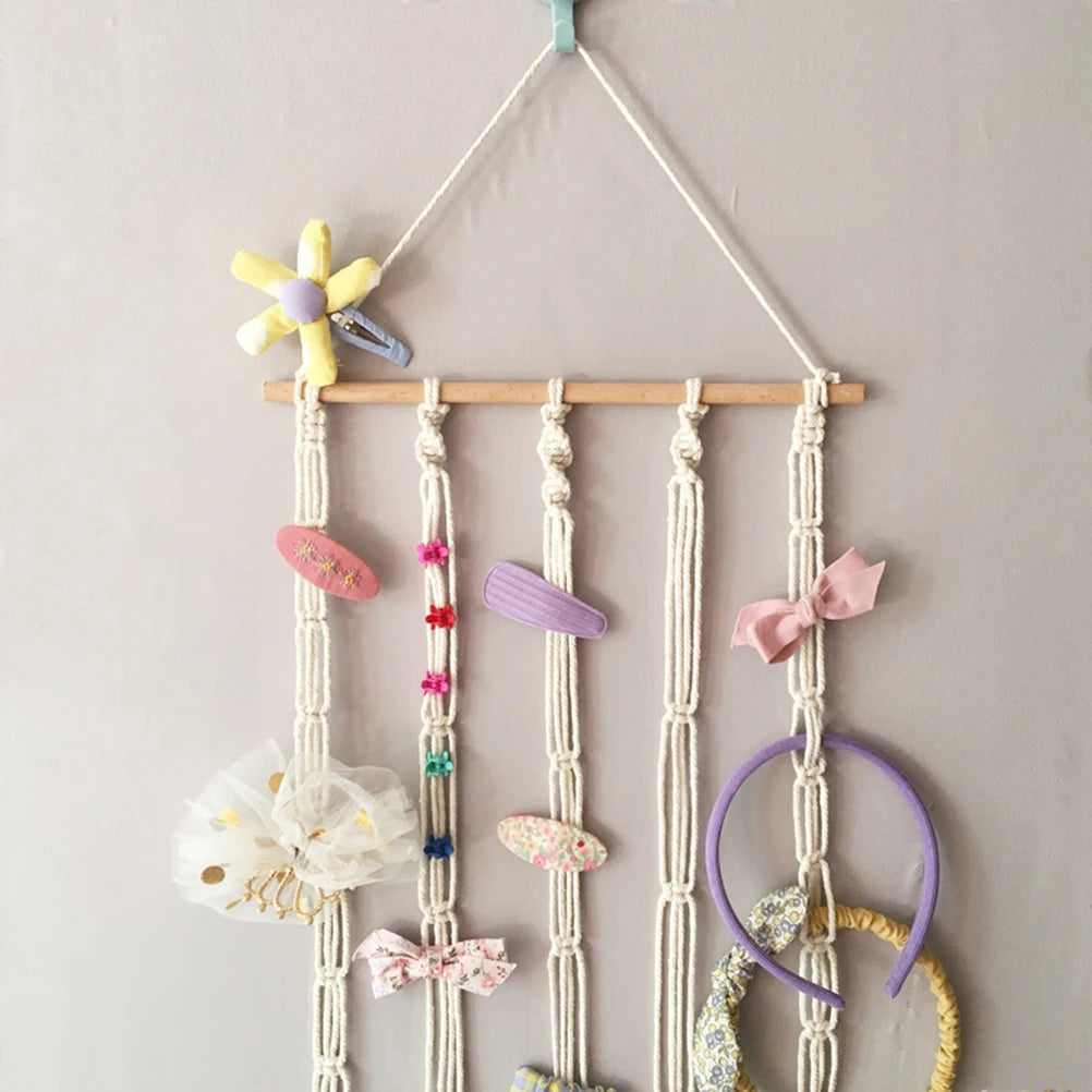 Hair Bow Holder Hanging Hair Clips Hanger Headband Storage Organizer Boho Wall Decor Bow Organizer for Baby Girls Room, Ivory Vue