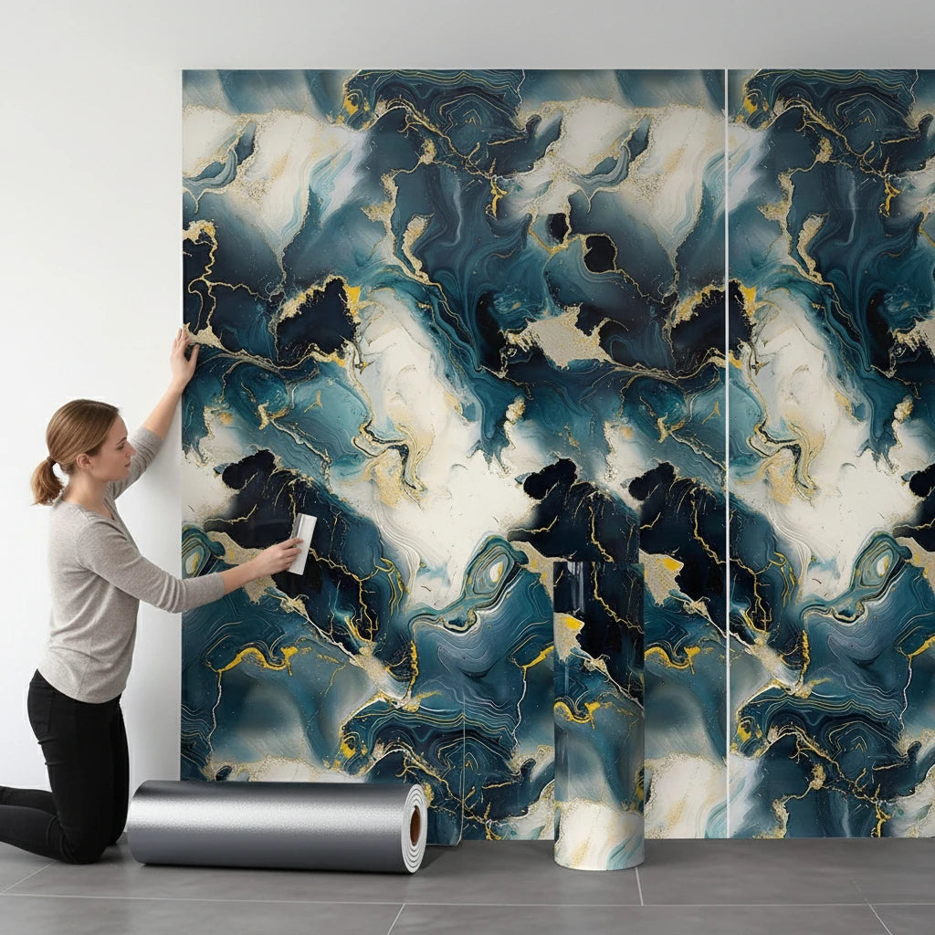 Self Adhesive Marble Wallpaper Thick Peel and Stick Tile for Kitchen Living Room Easy Clean Waterproof Moisture Proof Decor Vue