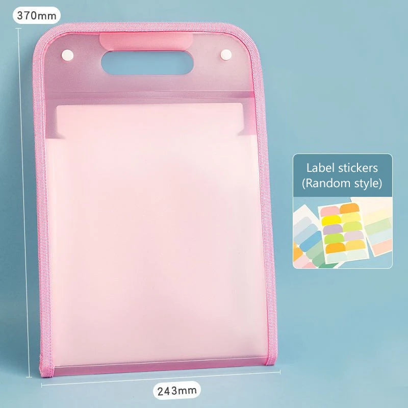 Portable 13 Pocket Folder A4 Letter Size Macaroon Folding File Organizer For Classroom Office And Home Storage Stationery Vue Transparent pink