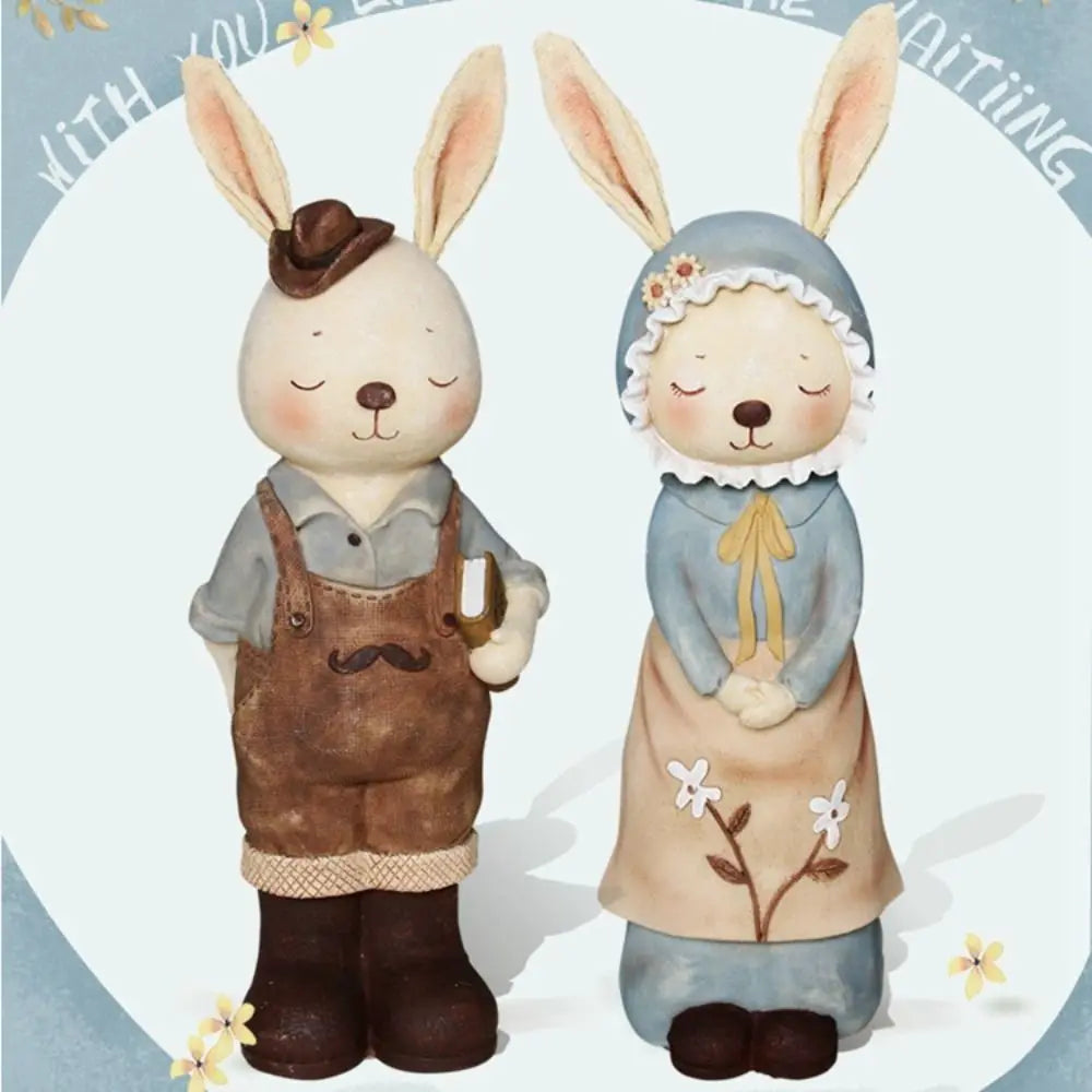 Mini Easter Bunny Statue Cute Resin Crafts Mini Rabbit Figurine European Pastoral Rabbit Desktop Ornament Bookshelf Cabinet Vue