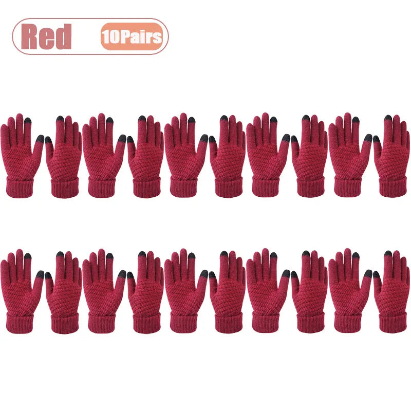 1-20Pairs Winter Touchscreen Gloves Stretchy Thick Knitted for Women Universal for Sports Cycling Hiking and Outdoor Activities Vue Red-10Pairs