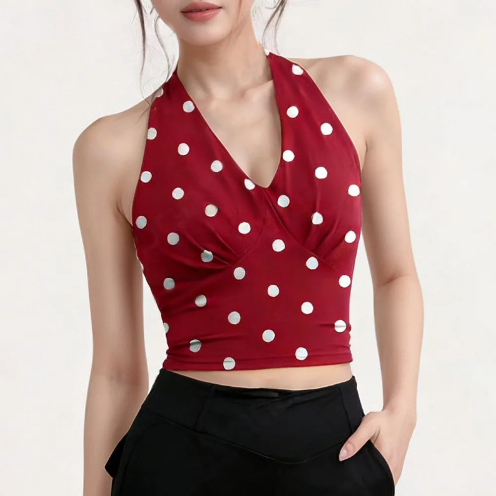 Y2K V-Neck Yoga Vest Backless Fixed Pad Sports Bra Breathable Slim Fit Push-Up Tank Top Daily Street Vue Red-L