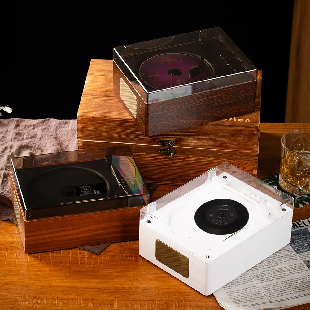 Portable Vintage CD Player Bluetooth5.0 Music Speaker 2000mAh Rechargeable 10M Remote Control CD/USB/AUX Home Decor Party Player Vue