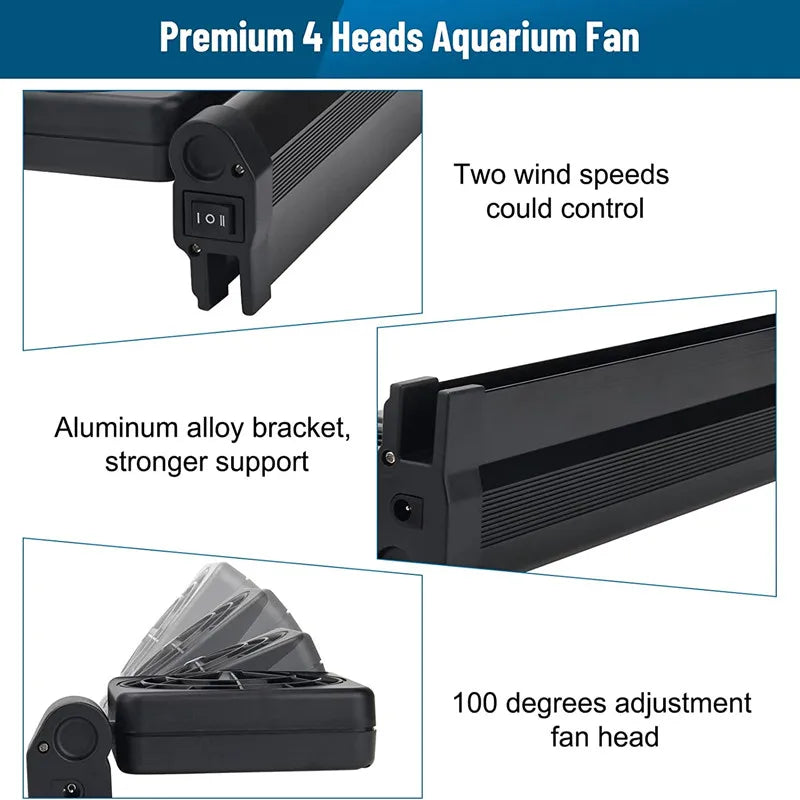 1-6 Heads 100V-240V Aquarium Cooling Fan Adjustable Aluminum Alloy Fish Tank Cooling Fan for Aquarium Fish Tank Chillers 어항 히터 Vue