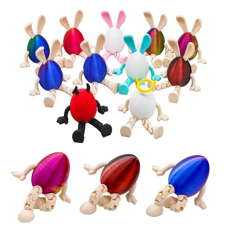 3D Printed Movable Bunny Egg Figurine Cute Easter Rabbit Model Toy Home Table Decor Centerpiece Gift For Kids Teens Couples Vue