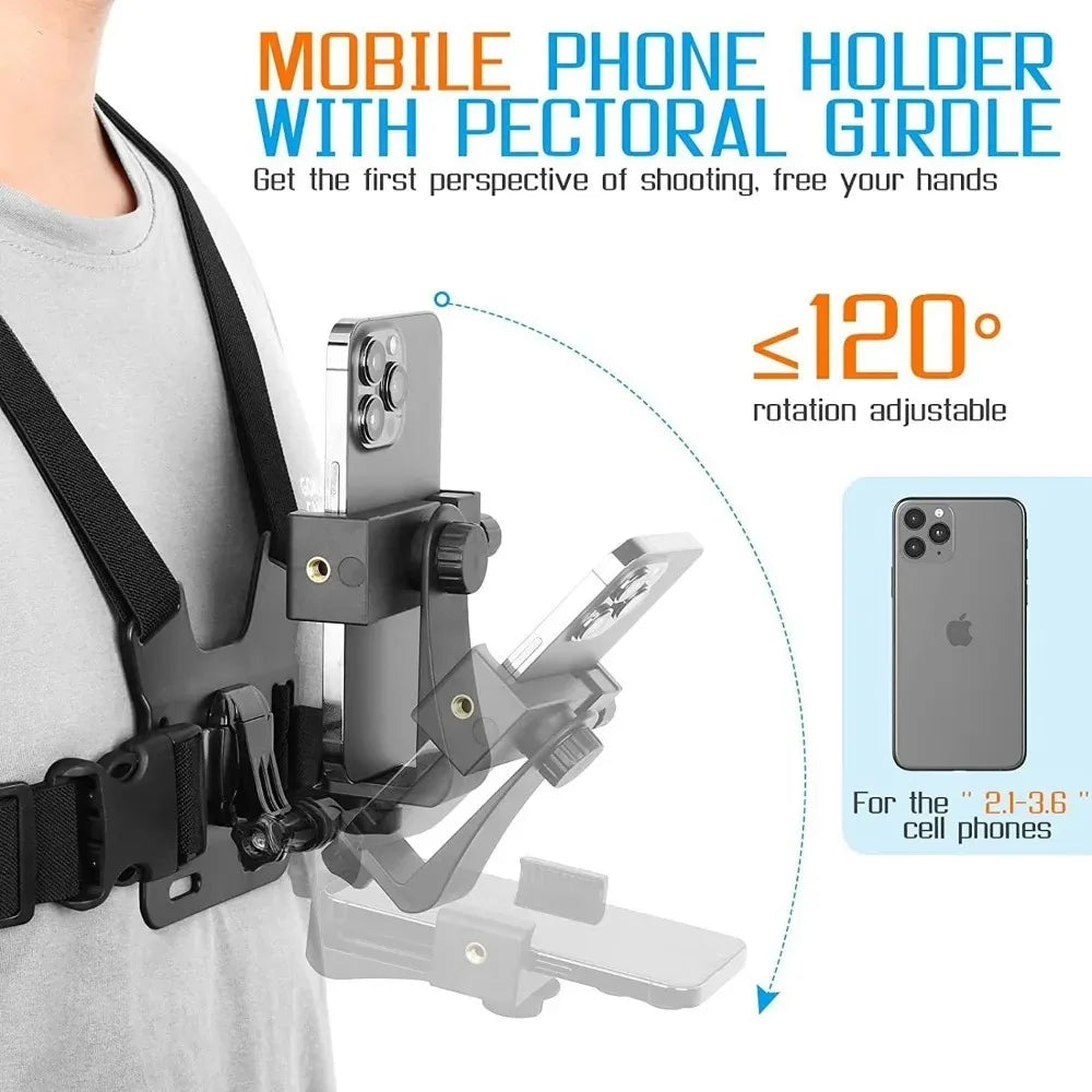 1 PC Adjustable Phone Clip Holder With Chest Strap Fixation Bracket for Sport Camera Mobile Phone Camera Black Holder Accessory Vue
