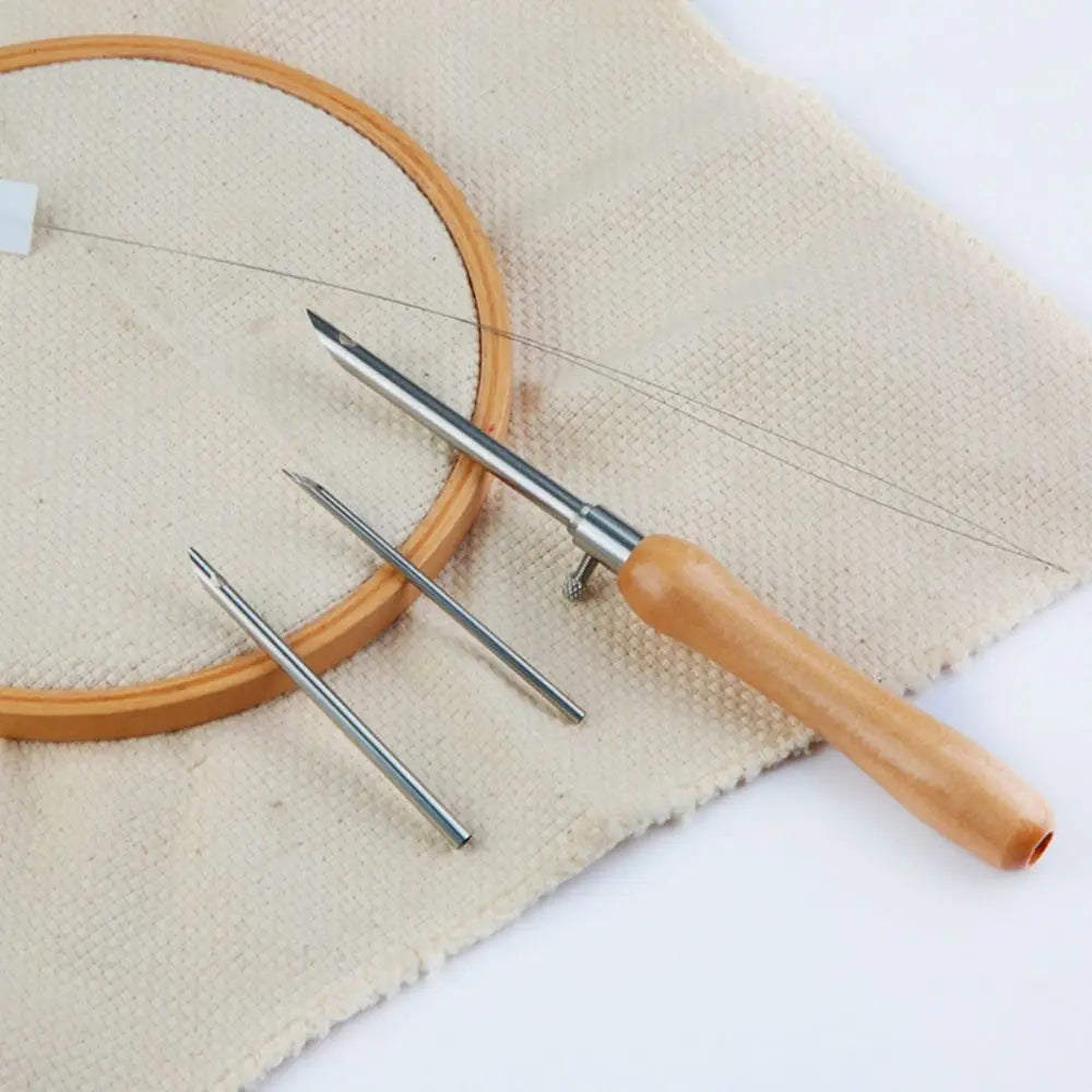 5Pcs 2.5mm/3.5mm/5mm Punch Needle Set Adjustable Wooden Handle Punch Stitching Kit Embroidery Craft DIY Tailors Awl Set Beading Vue