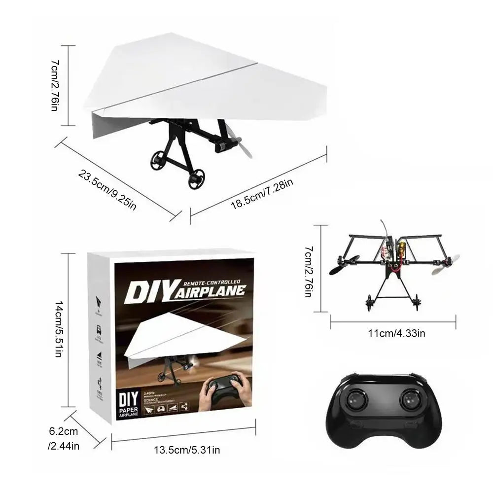 Outdoor Fun RC Paper Airplane Kit DIY Aircraft Electric Remote Control Plane for Boys Girls Backyard Park Beach Camping School Vue Single battery model