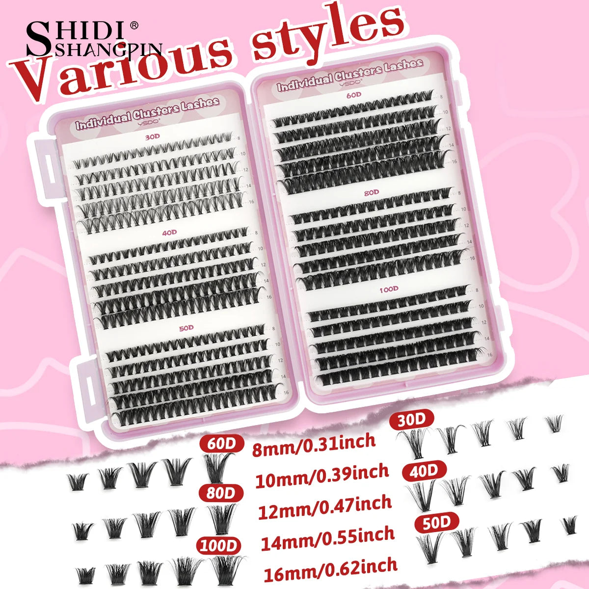 32/30/14Row Eyelash Extensions Kit 30D/100D Individual Lashes Kit 9-16mm Clusters Lashes Natural Long False Lashes Bond and Seal Vue