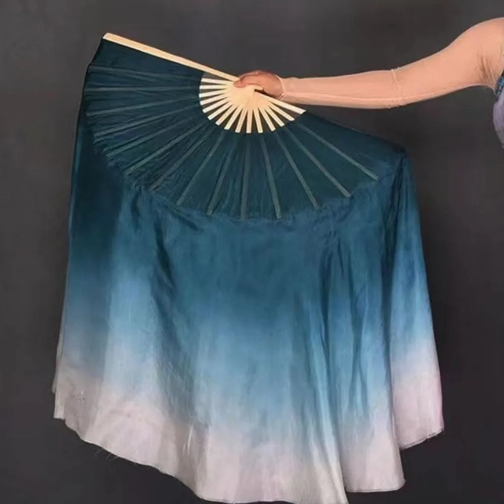 Creative Chinese Classical Dance Fan Traditional Gradient Ink Blue Hand Fan Double-Sided Hand Dye Folding Fan Adults Vue