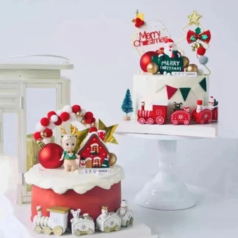 Christmas Miniature Train Decoration Santa Claus Holiday Festive Table Ornament Baking Decoration Scene Prop Home Display Vue