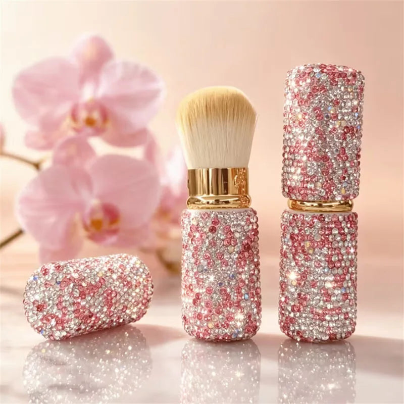 Rhinestone Retractable Powder Blush Brush Cosmetic Makeup Brushes Soft Fluffy Bristles Blush Loose Powder Bronzer Cosmetic Brush Vue
