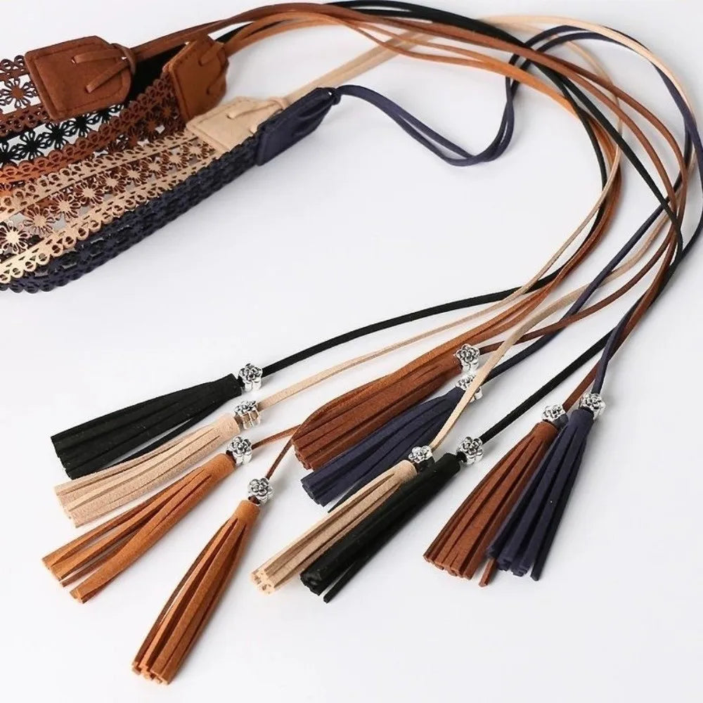 Retro Bohemian Long Tassel Braided Belt Rope Knotted Hollow Pattern