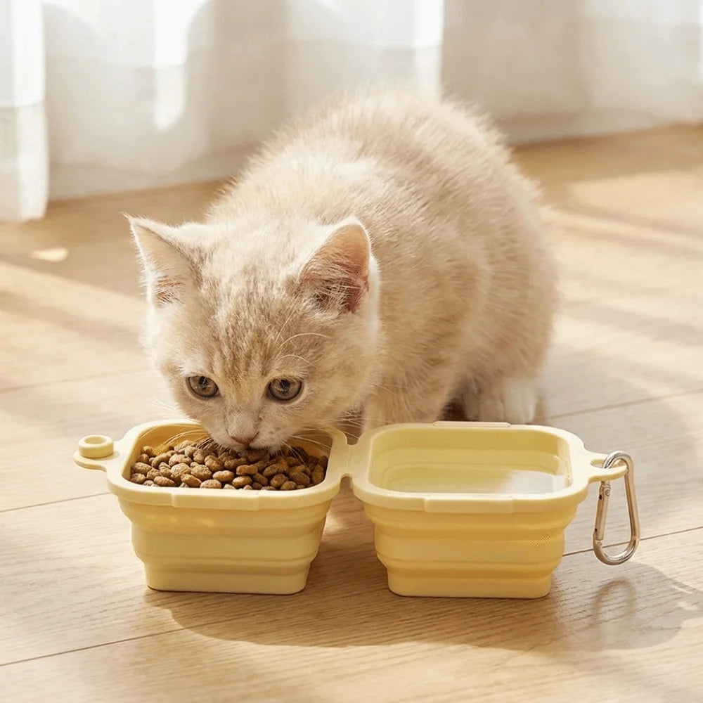 2-in-1 Silicone Folding Pet Bowl Leakproof Dual Bowl Cat Water Bowl Large Capacity Thickened Feeder Bowls Dog Feeding Vue