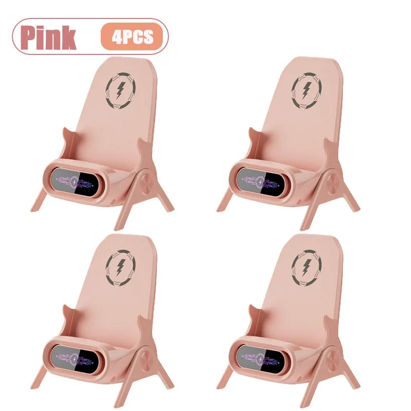 1-4pcs Wireless Charging Stand with Speaker for Desk Horizontal Vertical Auto Sensing Fast Charger for All Phones Vue Pink-4PCS