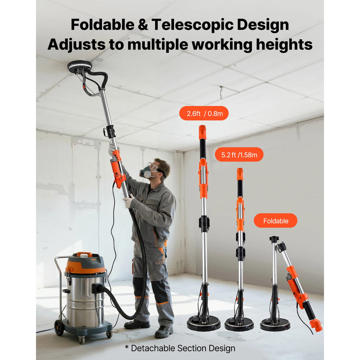 Electric Pole Drywall Sander 1010W | 7-Speed, 360° LED, 15 Discs Electric Pole Sander Vue